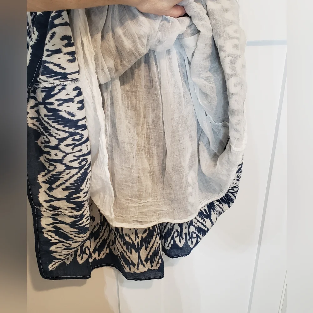 Mlle Gabrielle Maxi Skirt Tiered Lined 100% Cotton Blue White Print Size Small